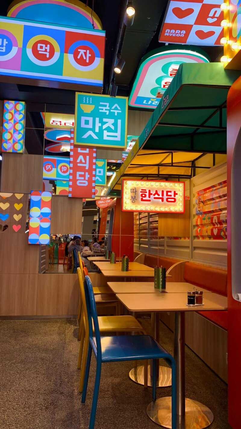 Commercial illuminated signage installation in a food court