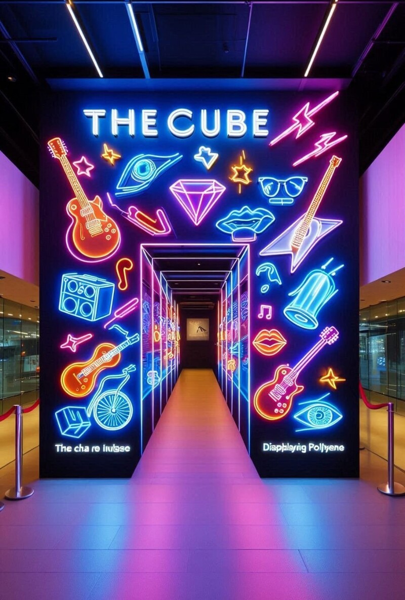 Custom neon wall installation at an entertainment venue